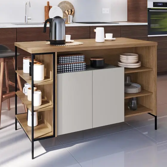Mesa Bancada Ilha Industrial 2 Portas Jenny Mel Z54        - Mpozenato