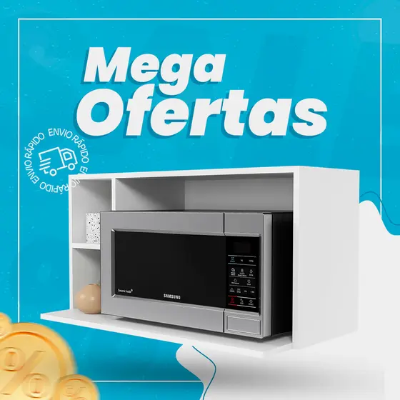 Suporte Microondas Aéreo 81cm com Nicho Adega Miami Branco - Lumil