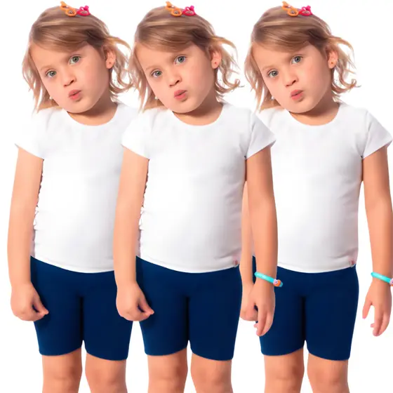 Kit 3 Shorts Legging Infantil 4 a 12 anos Reforçado Escolar Bermuda Suplex Feminino Lycra