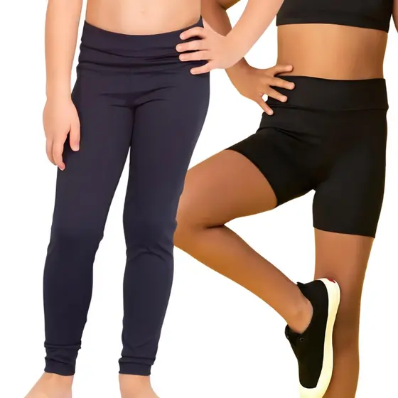 Kit 2 Calças Legging + 2 Shorts Legging Infantil Escolar
