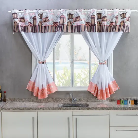 Cortina De Cozinha Home 2,60m X 1,40m Para Varão Simples