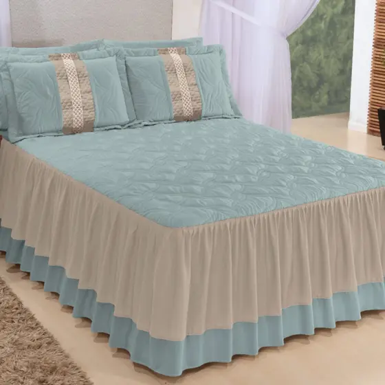 Kit Colcha Casal Queen Betina Matelada bordada com babado 3 peças Azul, Rosa, Vermelha