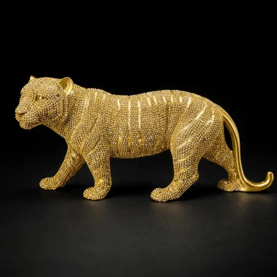 Tigre Dourado Decorativo Luxo Estátua Em Resina Premium Enfeite