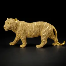 Tigre Dourado Decorativo Luxo Estátua Em Resina Premium Enfeite