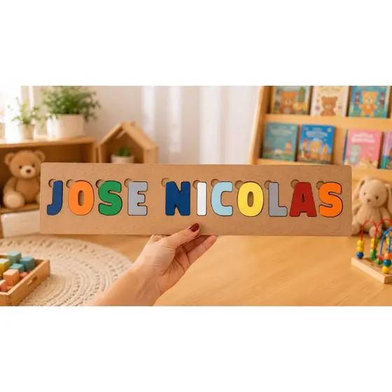 Nome Personalizado Infantil em MDF Quebra-Cabeça Educativo Letras Números Formas | Montessori