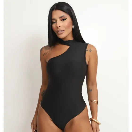 Body Feminino Gola Alta Moderno Mula Manca Bojo Um Ombro Só Casual Elegante Trend