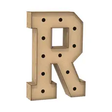 Letra Caixa Grande R em MDF 90cm Altura Lâmpadas Iluminação Decorativa para Festa, Aniversário, Casamento e Decoração