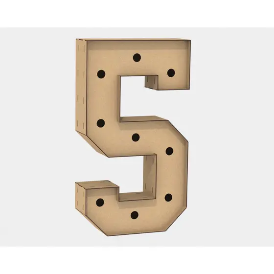 Letra Caixa Grande 5 Mdf 120cm Altura Lampada Iluminação