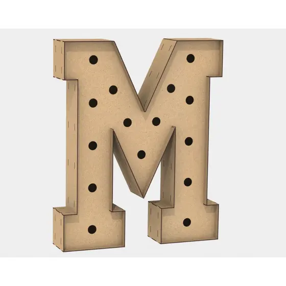 Letra Caixa Grande M Mdf 120cm Altura Lampada Iluminação