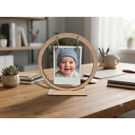 Kit Suporte Foto MDF Crú Circular Arranjo de Mesa  15cm - Lembrancinha Aniversário/Formatura