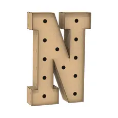 Letra Caixa Grande N em MDF 90cm Altura Lâmpadas Iluminação Decorativa para Festa, Aniversário, Casamento e Decoração
