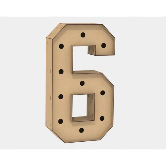 Letra Caixa Grande 6 Mdf 120cm Altura Lampada Iluminação