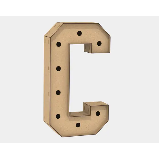 Letra Caixa Grande C Mdf 120cm Altura Lampada Iluminação