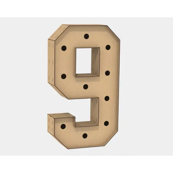 Letra Caixa Grande 9 Mdf 120cm Altura Lampada Iluminação