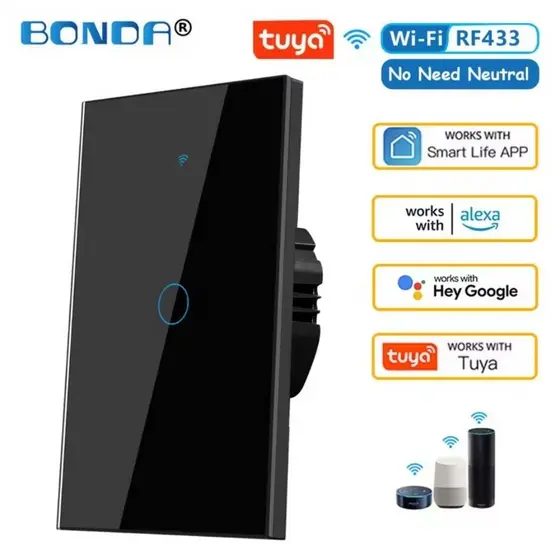 Interruptor Apagador de parede inteligente sem fio wi-fi sensor toque led interruptores luz casa liga alexa google casa