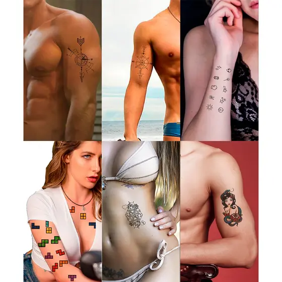 Tatuagem Temporária 10x6cm Bússola Flecha Figurinhas Stickers Planetas Unissex