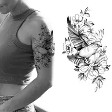 Tatuagem Temporária Delicada Feminina Beija Flor Real Floral 9x17cm