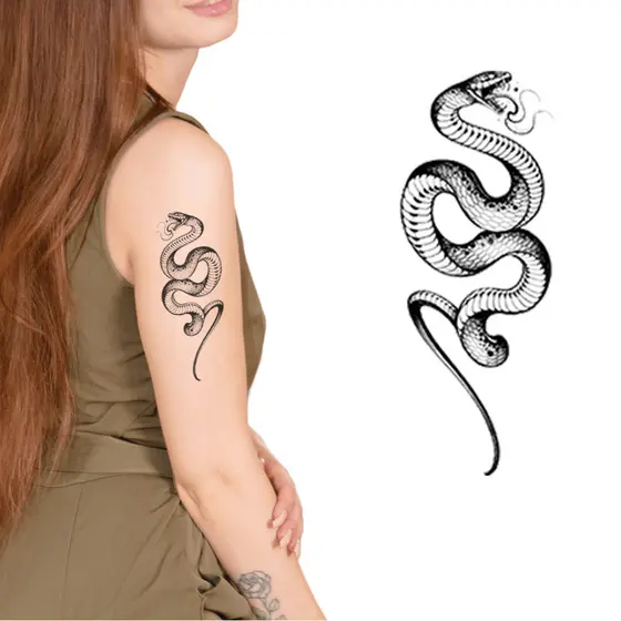 Tatuagem Temporária - Cobra Serpente Realista Delicada - 6x10cm