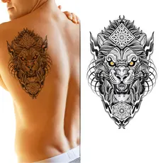 Tatuagem Temporária Leão Tribal Realista 21x15cm Unissex