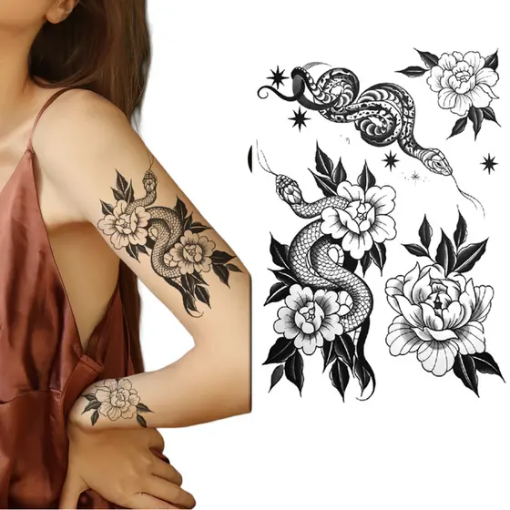 Tatuagem Temporária Cobra Rosa Serpente 21x15cm Unissex