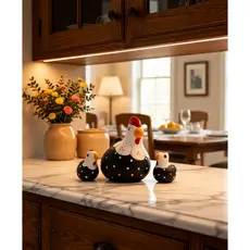 Trio Miniatura Galinha do Norte Cerâmica Decorativo