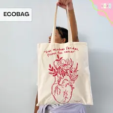 Ecobag Das Minhas Feridas Flores Fez Nascer sacola ecológica,escola,faculdade, curso,personalizado,brinde,praia,moda