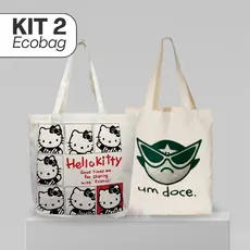 Kit 2 Sacola Ecobag 100% Algodão Cru sacola ecológica,escola,faculdade, curso,personalizado,brinde,praia,moda,brinde
