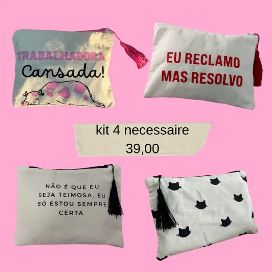 Kit 4 Necessaire,Necesser, estojo, porta maquigem, acessórios, com zíper, presente, personalizado,brindes lembrancinha