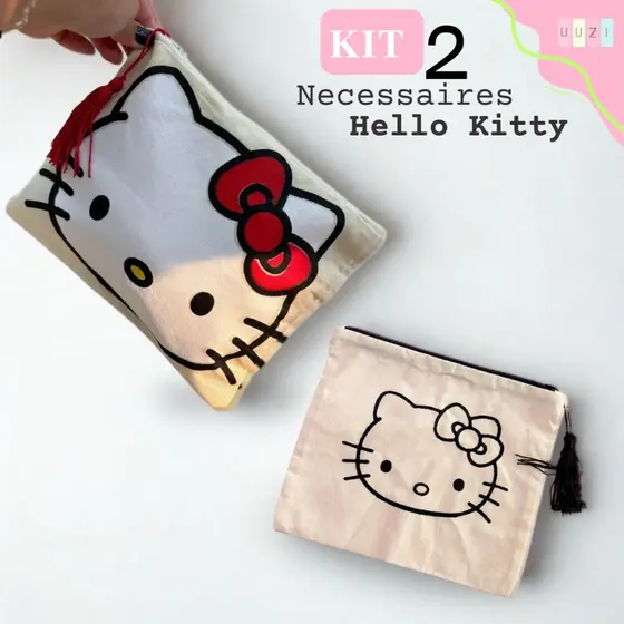 Kit 2 Necessaires Feminina Hello Kitty Para Maquiagem Acessórios 100% Algodão Cru,estojo,brinde,lembrancinha,acessórios