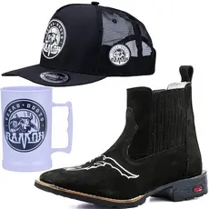 Botina Bota Butina Texana Country Bico Quadrado Masculina Kit