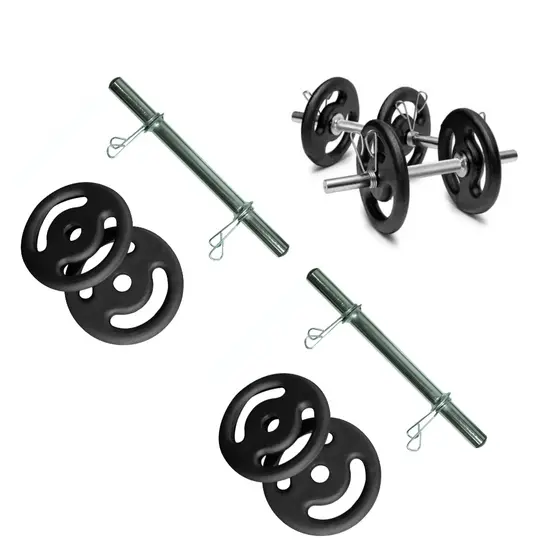 Kit Halter Musculação 28 Kg Barras E Anilhas - Ajustável Treino Em Casa