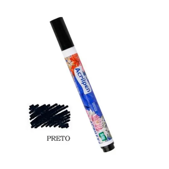 Caneta Para Tecido Acrilex Acrilpen Preto Roupas Original