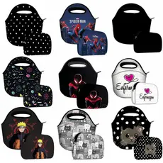 Kit Lancheira Bolsa Com Necessaire preto escolar colorido Liso Isoprene