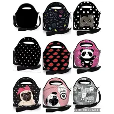 Bolsa Lancheira Lanche Escolar Marmita Fitness PRETA COLORIDA