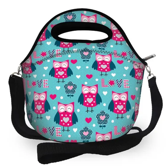 Bolsa Térmica Com Alça Corujinhas Feminina Marmita Academia fitness