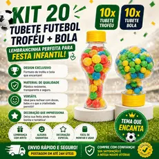 Kit 10 Tubete Futebol Troféu + 10 Bola Lembrancinha Festa Infantil Aniversário Decoração