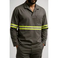 Camisa Brim JALECO Profissional Faixa Refletiva Manga Longa