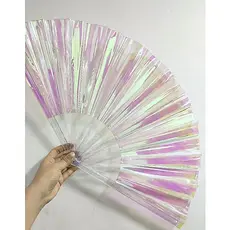 Leque Grande Brilho Holográfico Furta Cor Balada Festa Show Festival Carnaval Decoração Acessório Fantasia Cosplay Dança