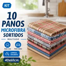 Kit 10 Panos de Limpeza Microfibra 40cm x 60cm Multiuso Grande Sortidas Carro Casa Faxina Dia a Dia