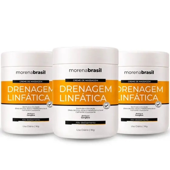 Kit 3X Creme de Massagem Drenagem Linfática – Estimula a Circulação Sanguínea e Linfática