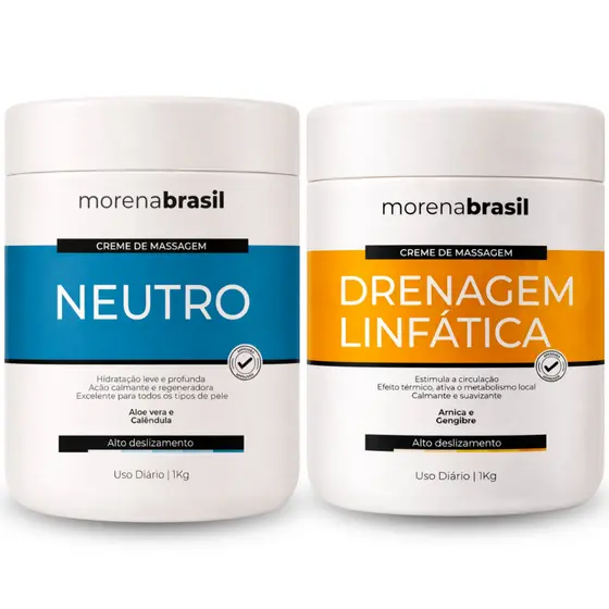 Kit 2X Creme de Massageador Profissional Morena Brasil | Neutro + Drenagem Linfática