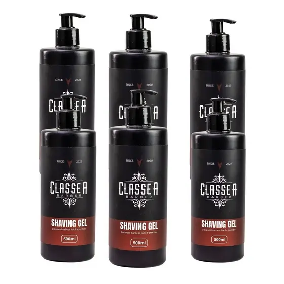 Kit 6x Shaving Em Gel 500ml Classe A Menthol Pele Hidratada e Refrescante Para Navalhados