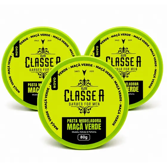 KIT 3 PASTAS MODELADORA CLASSE A  MAÇÃ VERDE 80g ALTA FIXAÇÃO 3un