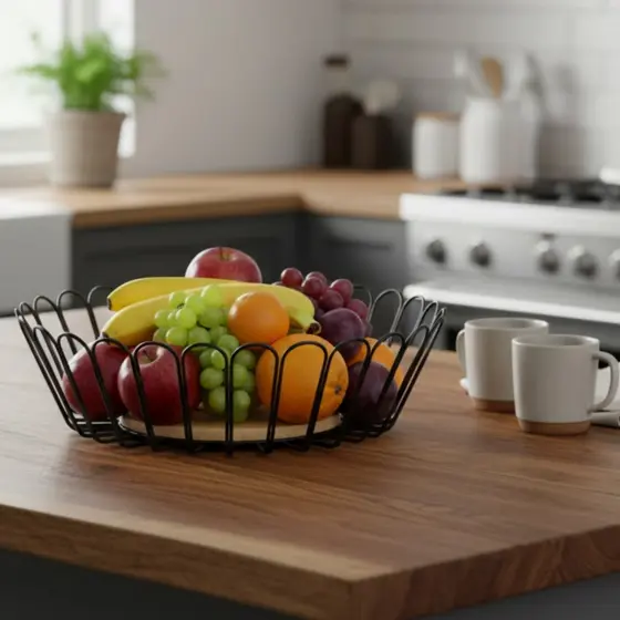 Fruteira de Mesa Decorativa Metal + Madeira – Organizador de Frutas
