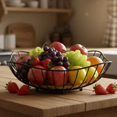 Fruteira Decorativa Metal/Madeira Fruteira de Mesa Estilo Premium