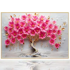 Quadro Decorativo 90x70 Grande Arvore Da Vida Petala rosa e dourado ultra resolução