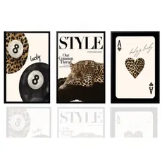 Quadro decorativo 3 peças style onça carta envio rápido ideal para quarto e sala