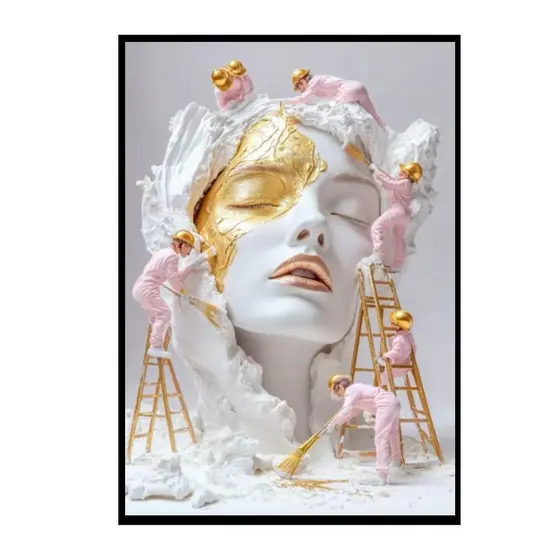 Quadro decorativo 1 peça salão de beleza mulheres maquiagem rosa luxo 110x80 cm grande