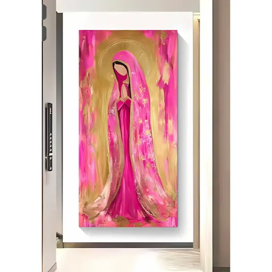 Quadro decorativo grande 110x80 cm nossa senhora aparecida rogai por nós rosa dourado cristão
