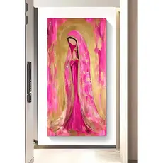 Quadro decorativo grande 110x80 cm nossa senhora aparecida rogai por nós rosa dourado cristão